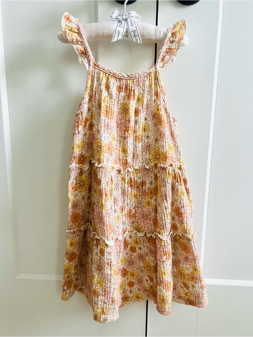 Rabbit + Bear Organic Floral Sundress with pink and Yellow Blooms size 5